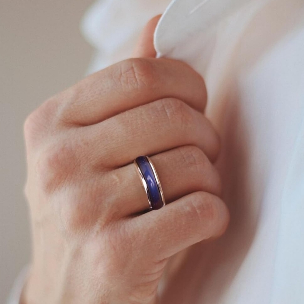 Color Changing Mood Ring NWT Sz.8 New Unisex Goldtone With Enamel inlay.